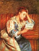 Mary Cassatt, Mrs Duffee Seated on a Striped Sofa, Reading